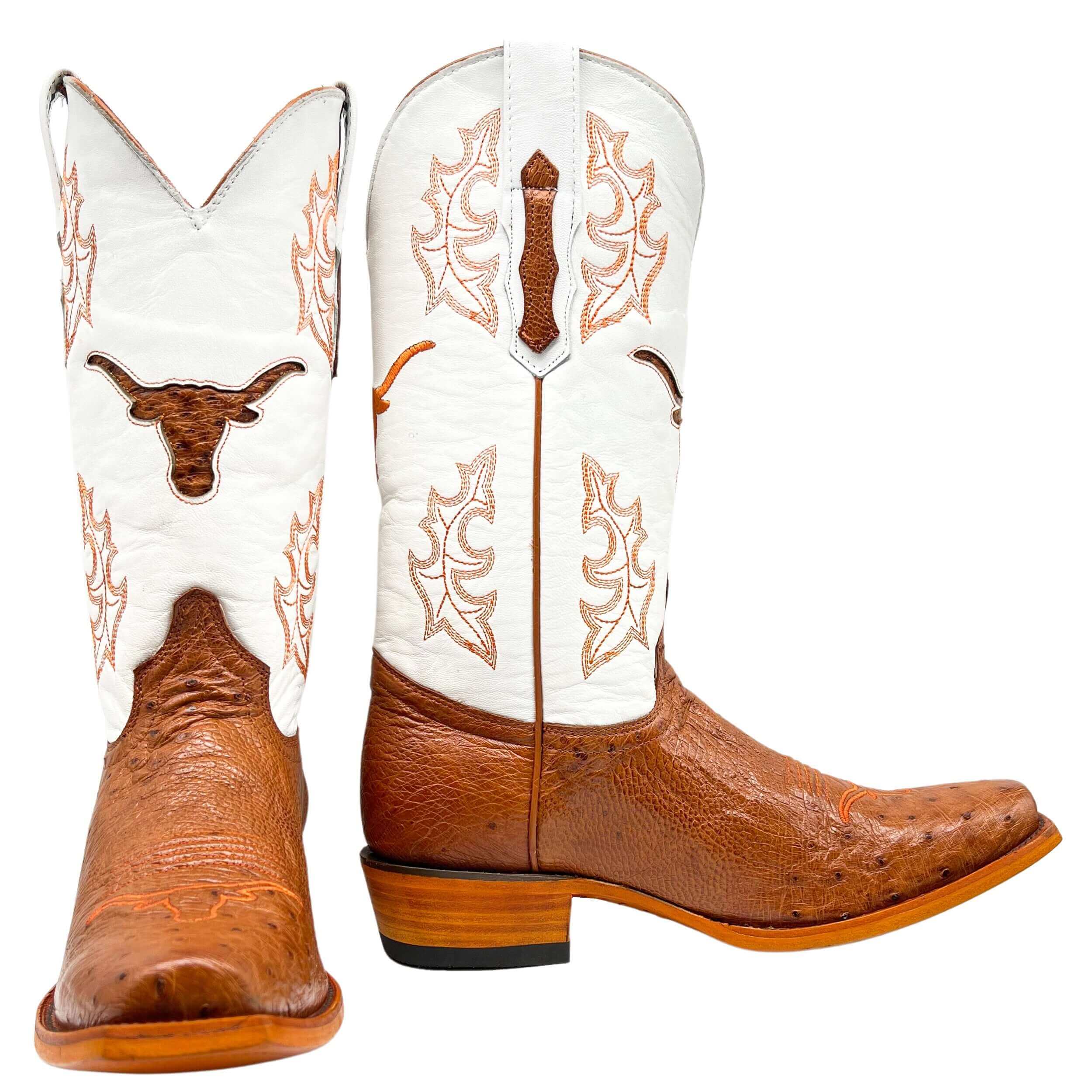 Men's University of Texas Longhorns Cowboy Boots | Cognac Smooth Ostrich Boots | Officially Licensed | Brooks