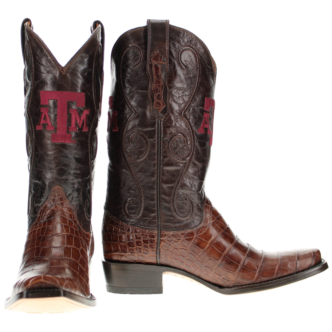 Men's Texas A&M Aggies Brown American Alligator Belly Cowboy Boots James by Vaccari #select-a-toe_jw