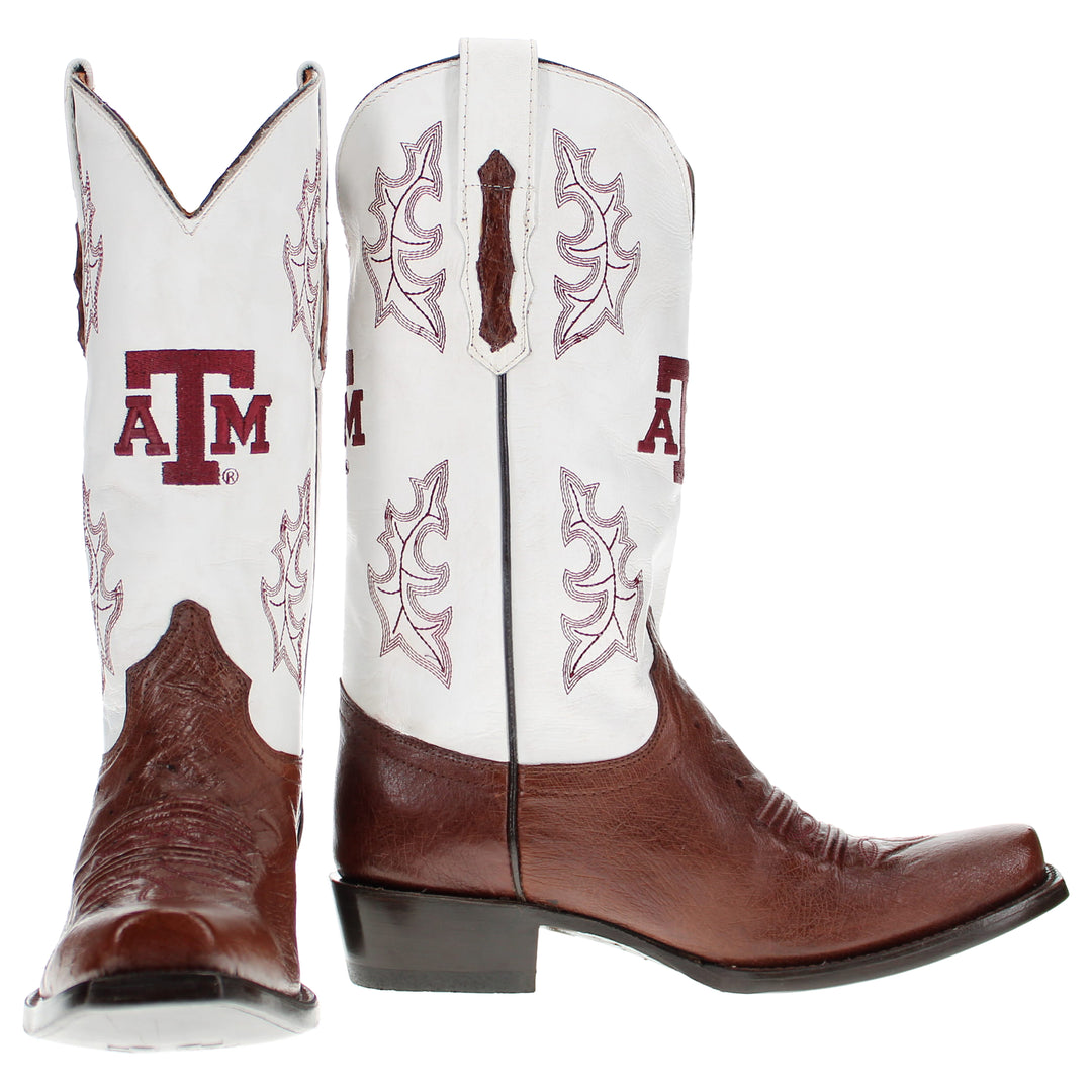 Men's University of Texas A&M Aggies Cowboy Boots | Mocha Broad Square/JW Smooth Ostrich Boots | Officially Licensed | Brooks #select-a-toe_jw