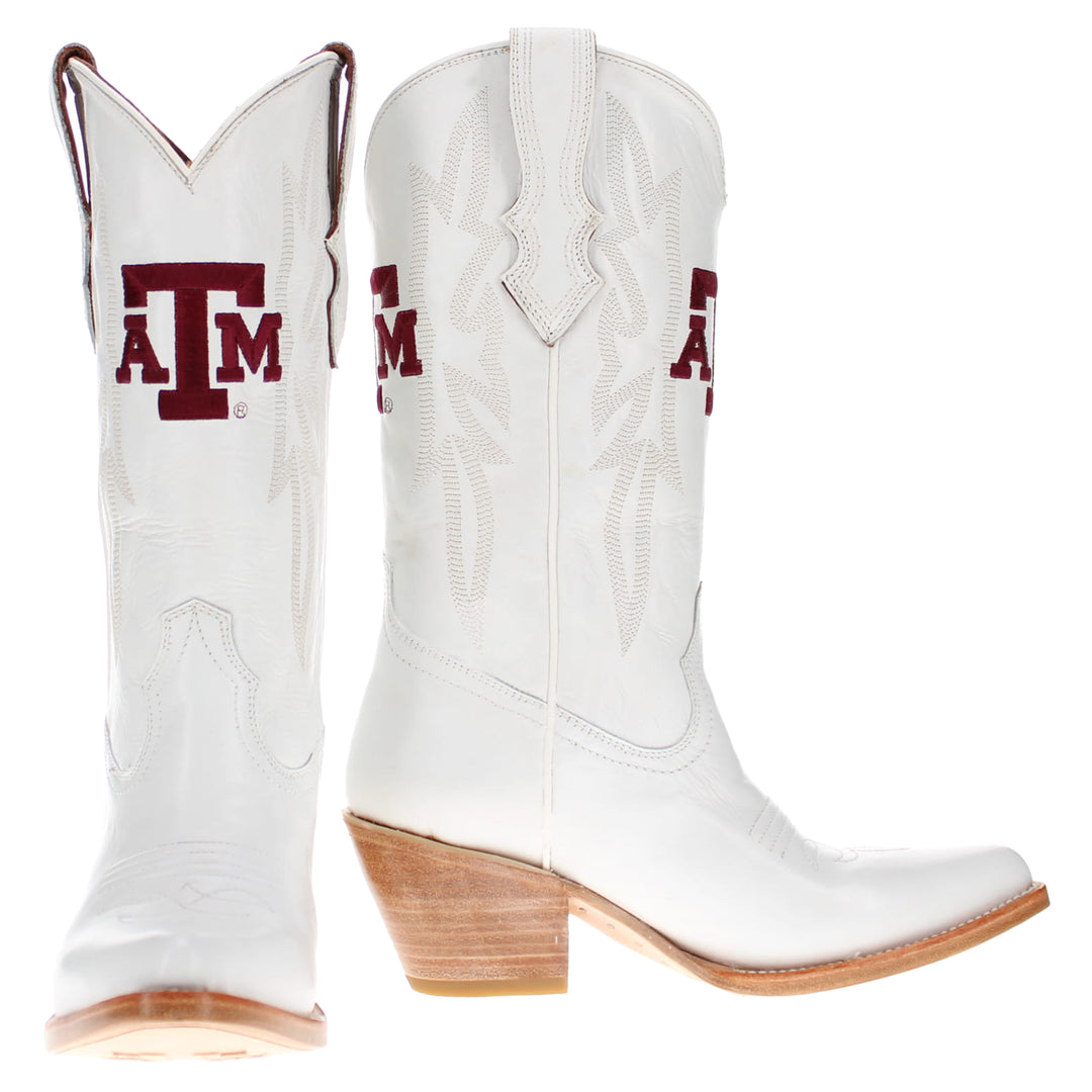 Women's Texas A&M Aggies All White Pointed Toe Cowgirl Boots Leighton Vaccari University