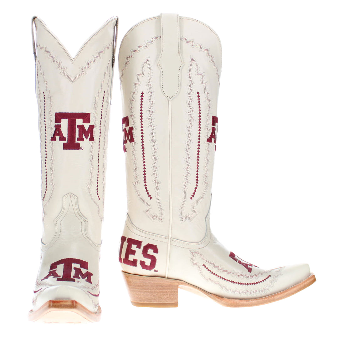 Women's Texas A&M Aggies Cowgirl Boots | TAMU White Snip Toe Boots | Officially Licensed | Naomi