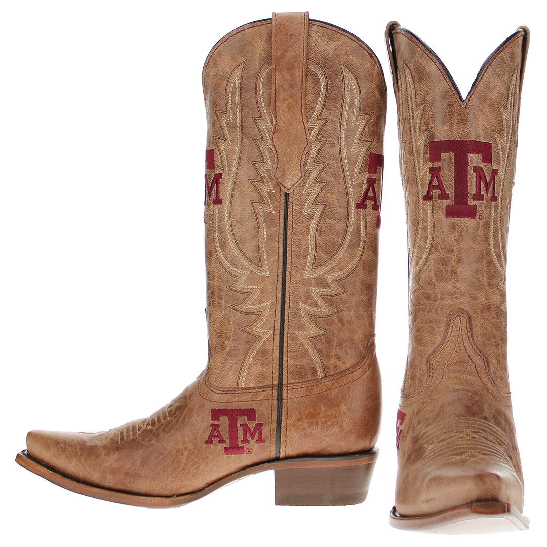 Women's Texas A&M Aggies Tan Leather Snip Toe Cowgirl Boots by Vaccari