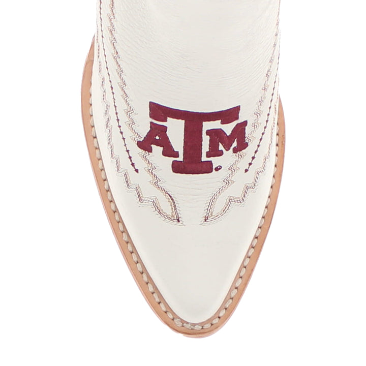 Women's Texas A&M University White Pointed Toe Booties by Vaccari