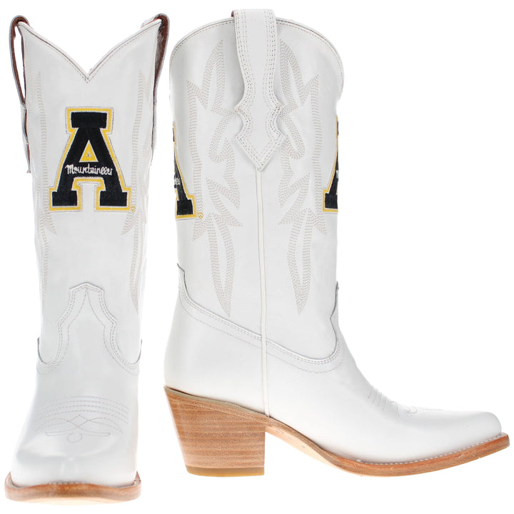 Women's App State University All White Pointed Toe Cowgirl Boots Leighton Vaccari University