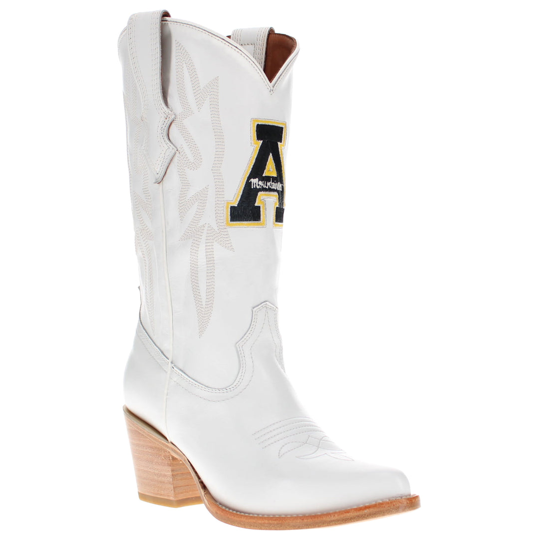 Women's App State University All White Pointed Toe Cowgirl Boots Leighton Vaccari University