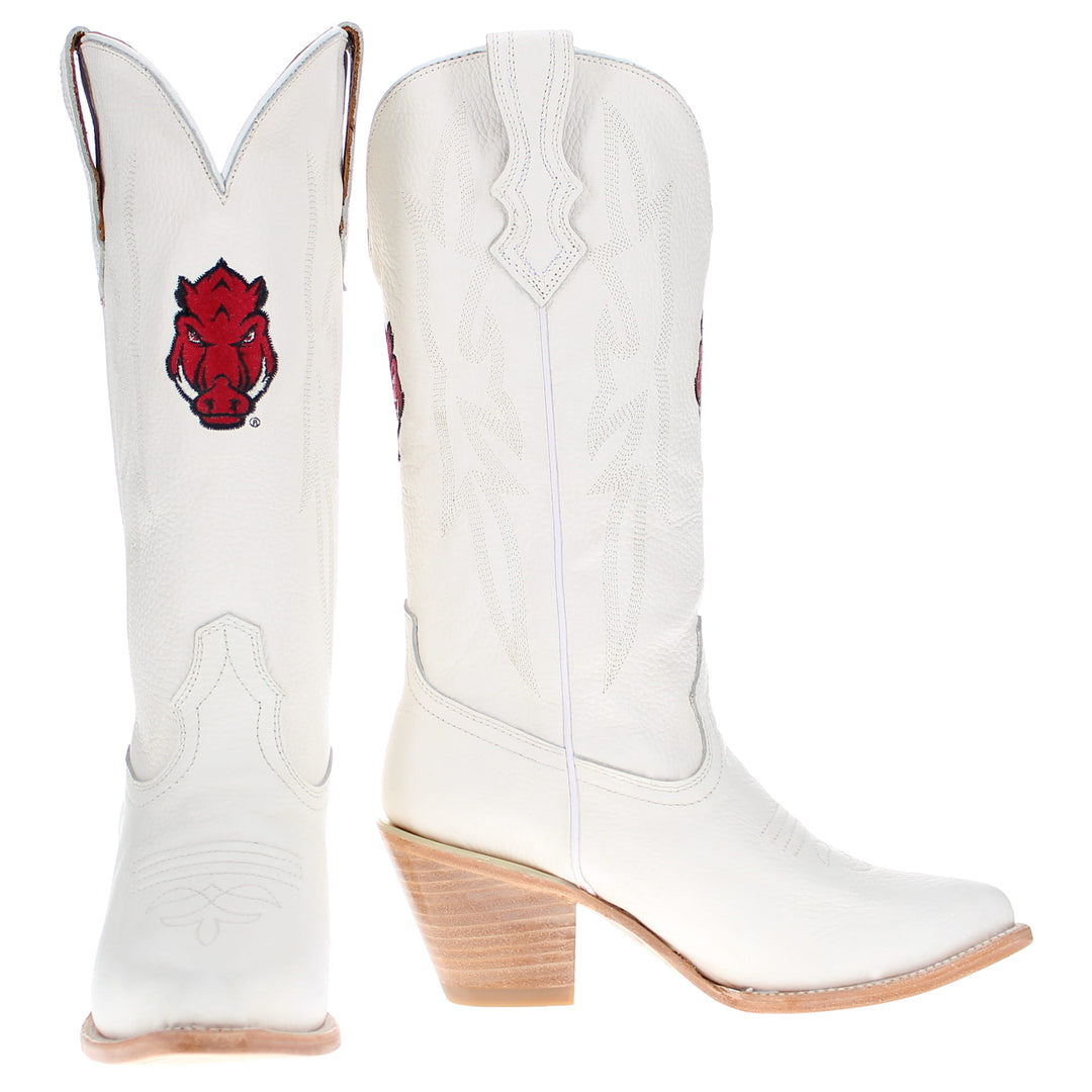 Women's University of Arkansas All White Pointed Toe Cowgirl Boots Leighton Vaccari University