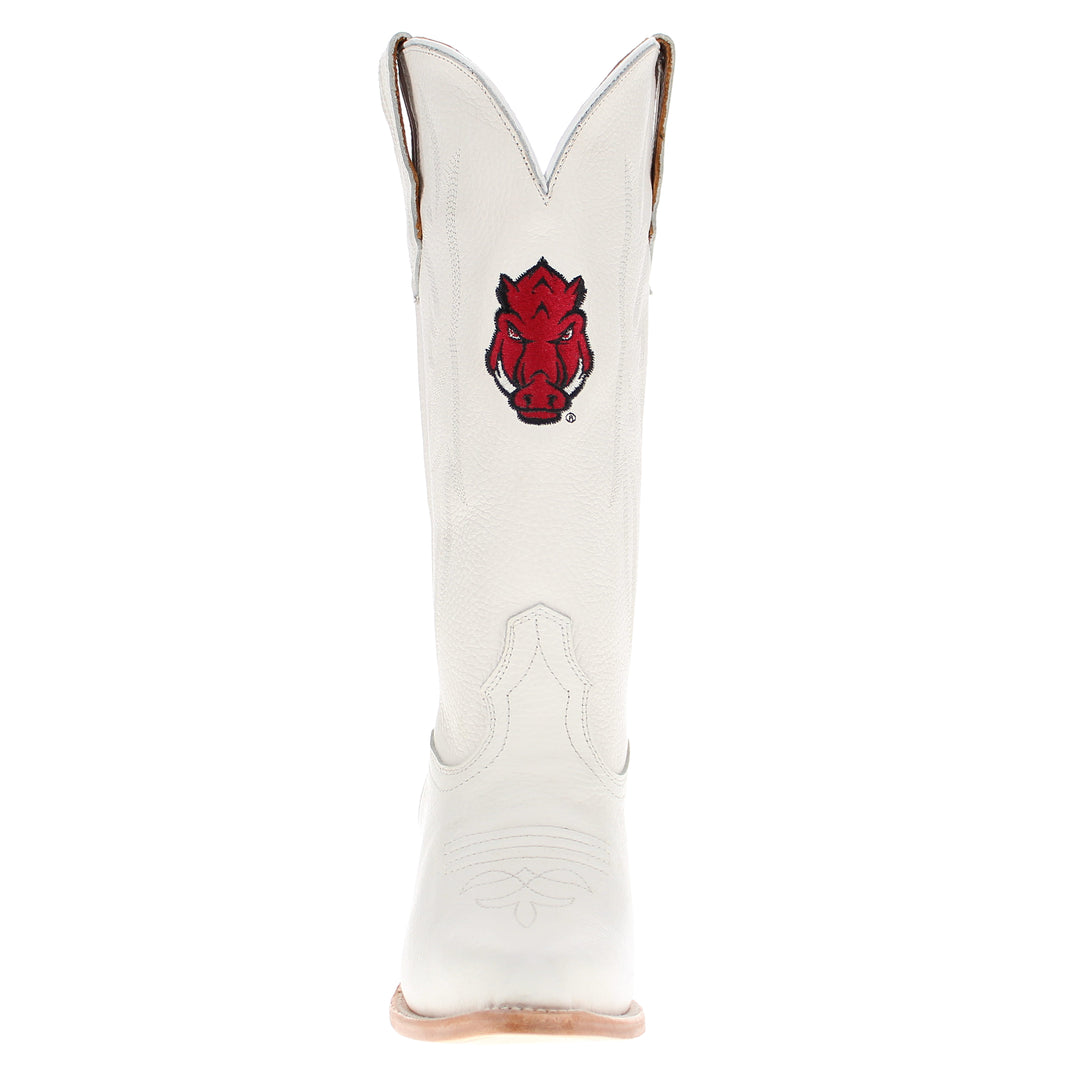 Women's University of Arkansas All White Pointed Toe Cowgirl Boots Leighton Vaccari University