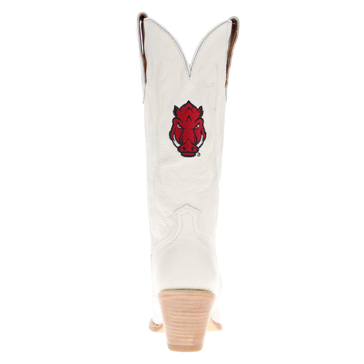 Women's University of Arkansas All White Pointed Toe Cowgirl Boots Leighton Vaccari University