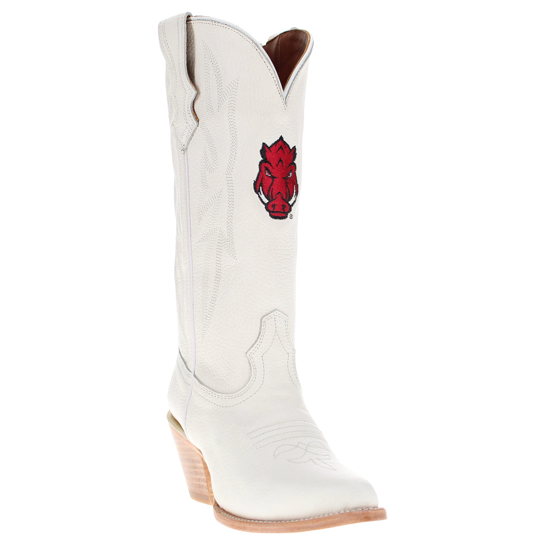 Women's University of Arkansas All White Pointed Toe Cowgirl Boots Leighton Vaccari University