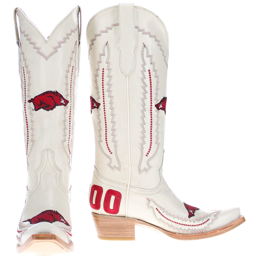 Women's University Arkansas Razorbacks Cowgirl Boots | Arkansas White Snip Toe Boots | Officially Licensed | Naomi