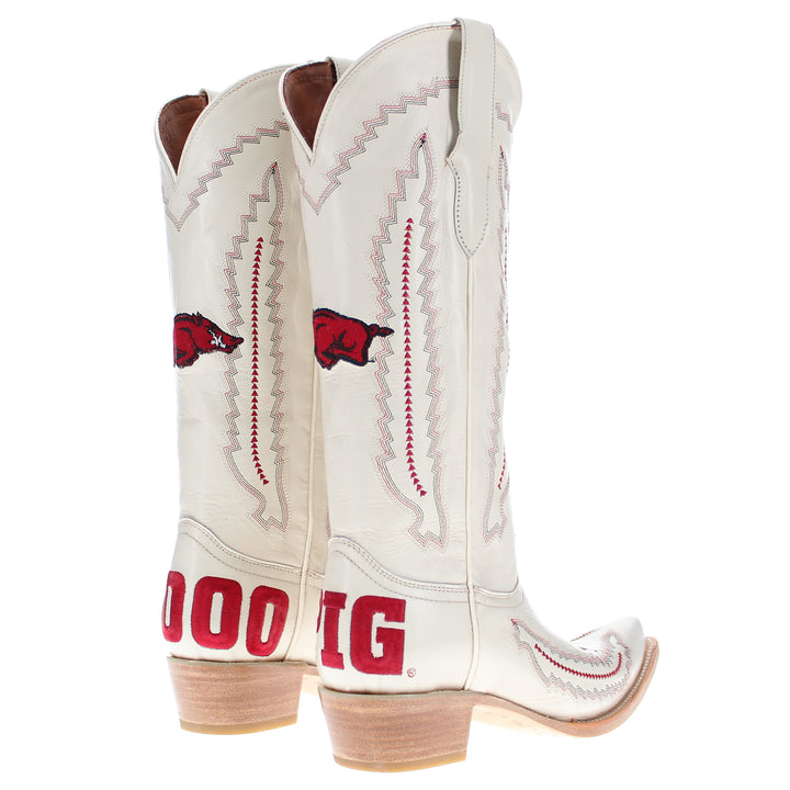 Women's University Arkansas Razorbacks Cowgirl Boots | Arkansas White Snip Toe Boots | Officially Licensed | Naomi