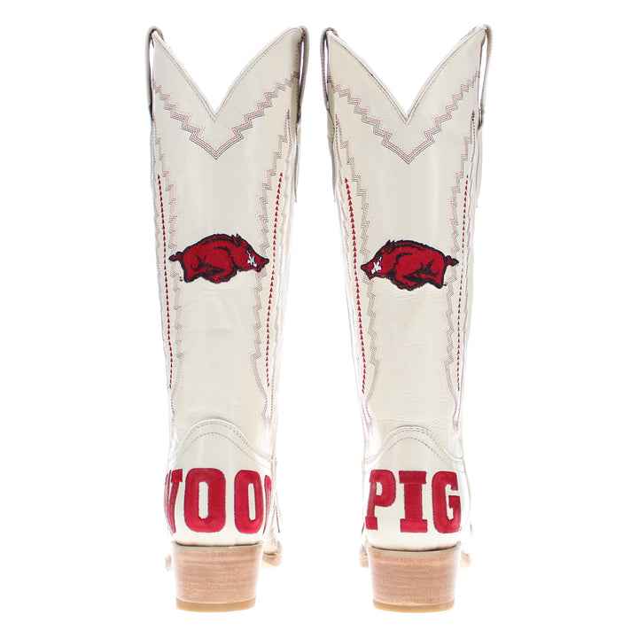 Women's University Arkansas Razorbacks Cowgirl Boots | Arkansas White Snip Toe Boots | Officially Licensed | Naomi