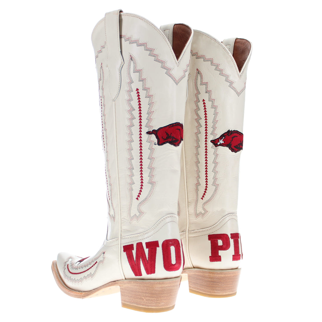 Women's University Arkansas Razorbacks Cowgirl Boots | Arkansas White Snip Toe Boots | Officially Licensed | Naomi