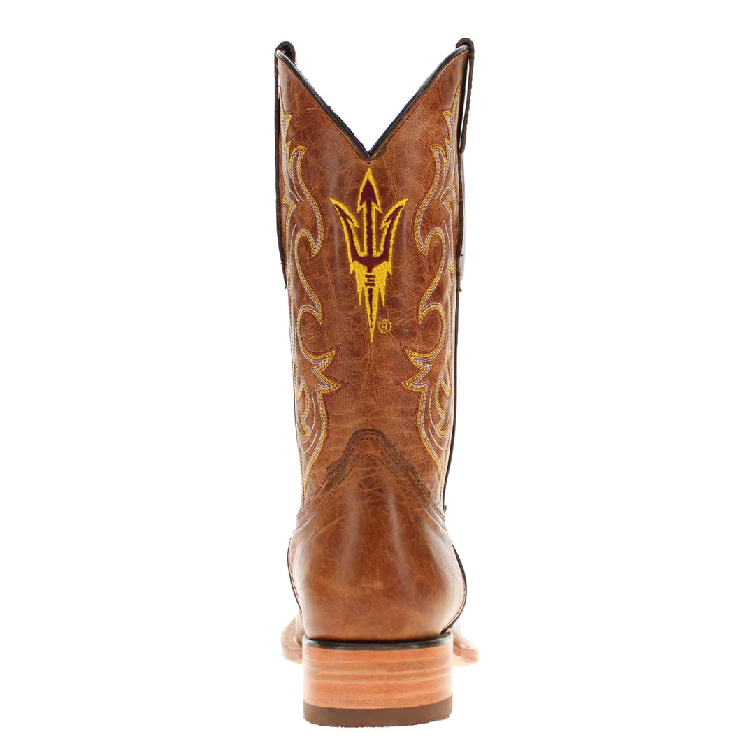 Men's Arizona State University Sundevils Tan Leather Square Toe Cowboy Boots by Vaccari