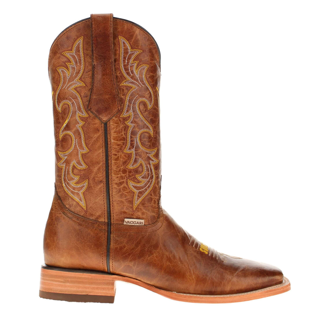 Men's Arizona State University Sundevils Tan Leather Square Toe Cowboy Boots by Vaccari