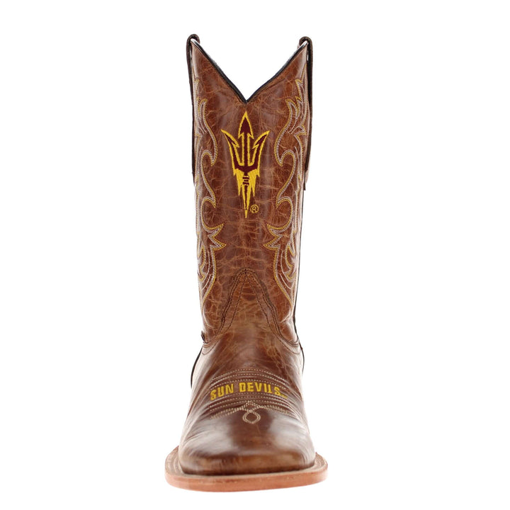 Men's Arizona State University Sundevils Tan Leather Square Toe Cowboy Boots by Vaccari