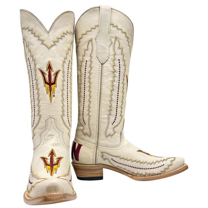 Women's University of Arizona State Sundevils Cowgirl Boots | ASU White Snip Toe Boots | Officially Licensed | Naomi