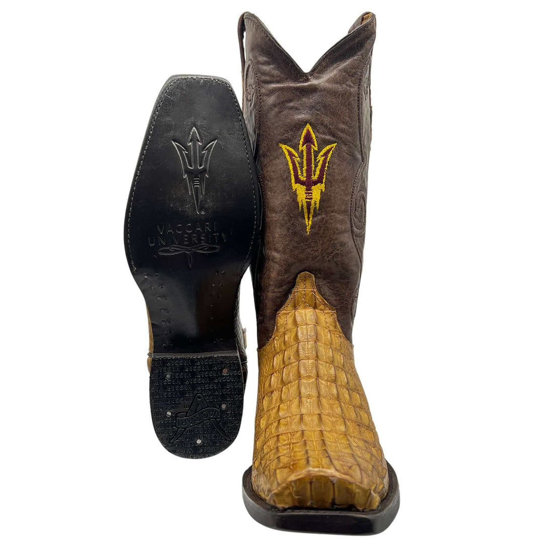 Men's Arizona State University Sun Devils Cowboy Boots | Tan JW Toe Hornback American Alligator Boots | Officially Licensed | David