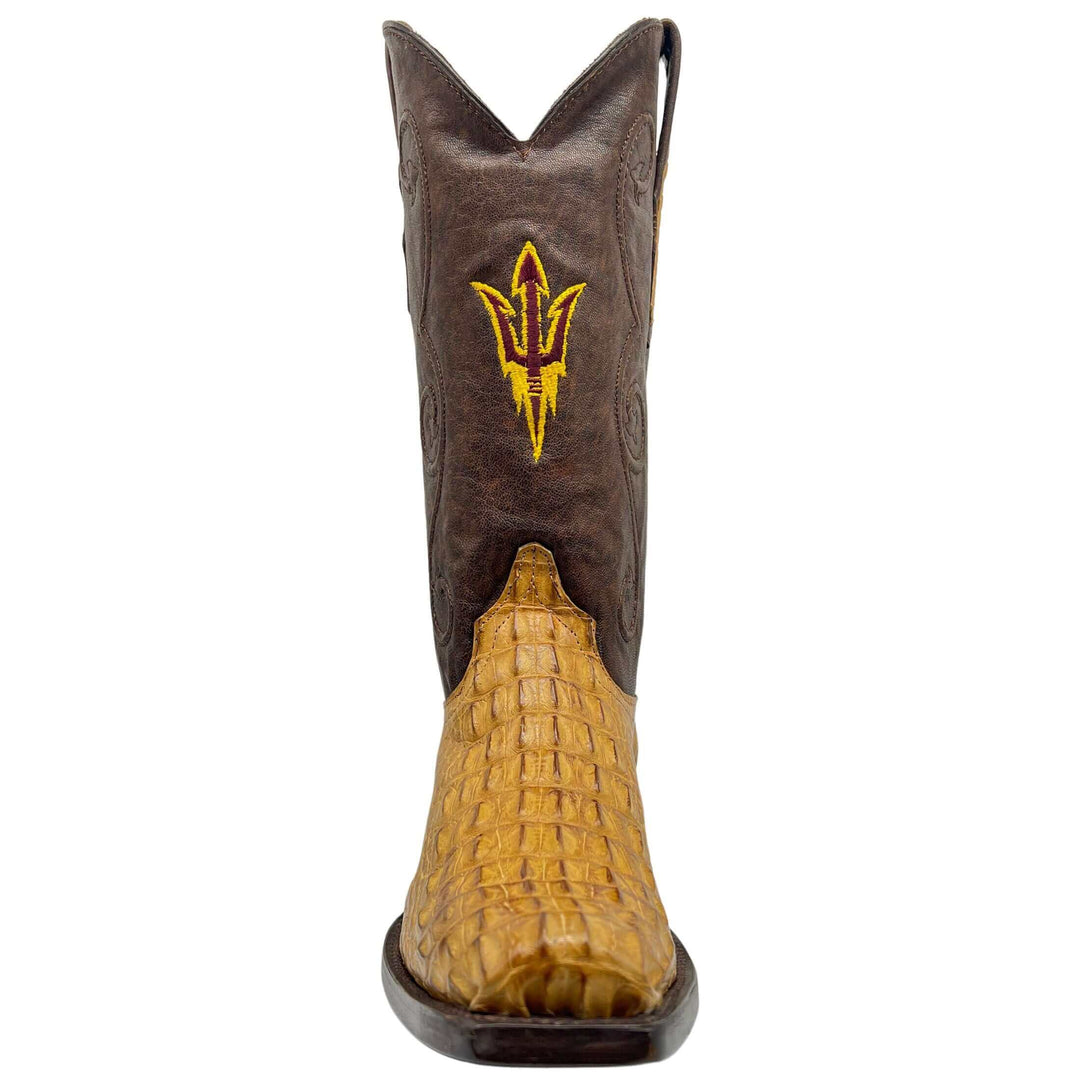 Men's Arizona State University Sun Devils Cowboy Boots | Tan JW Toe Hornback American Alligator Boots | Officially Licensed | David