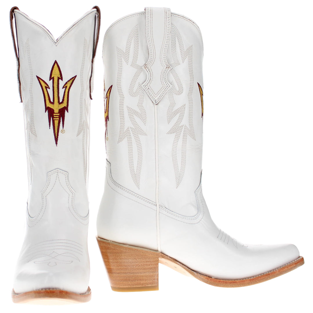 Women's Arizona State University All White Pointed Toe Cowgirl Boots Leighton Vaccari University