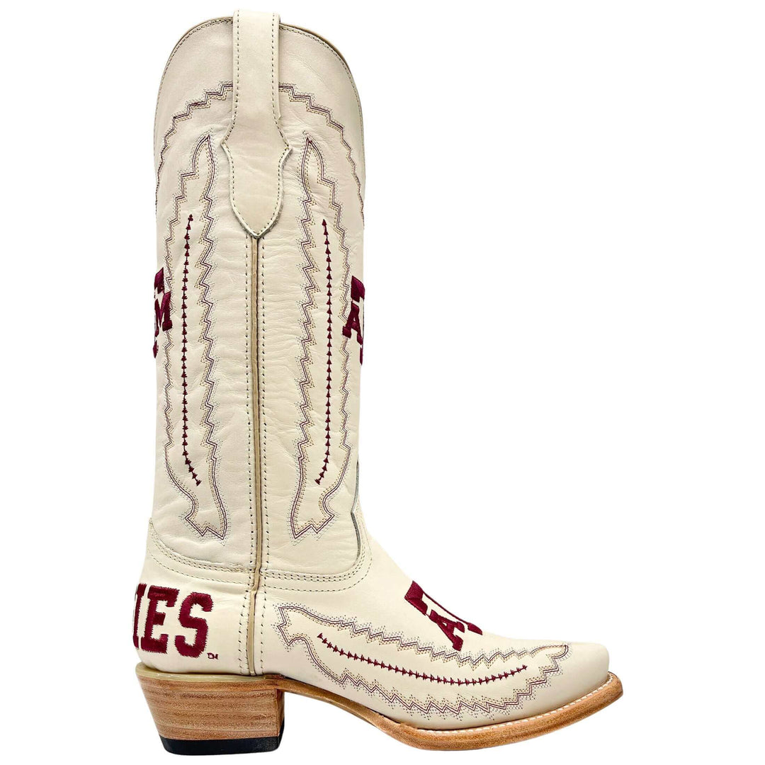 Women's Texas A&M Aggies Cowgirl Boots | TAMU White Snip Toe Boots | Officially Licensed | Naomi