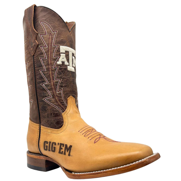 Men's University of Texas A&M Aggies Cowboy Boots | Tan/Mocha Broad Square Boots | Officially Licensed | Weston