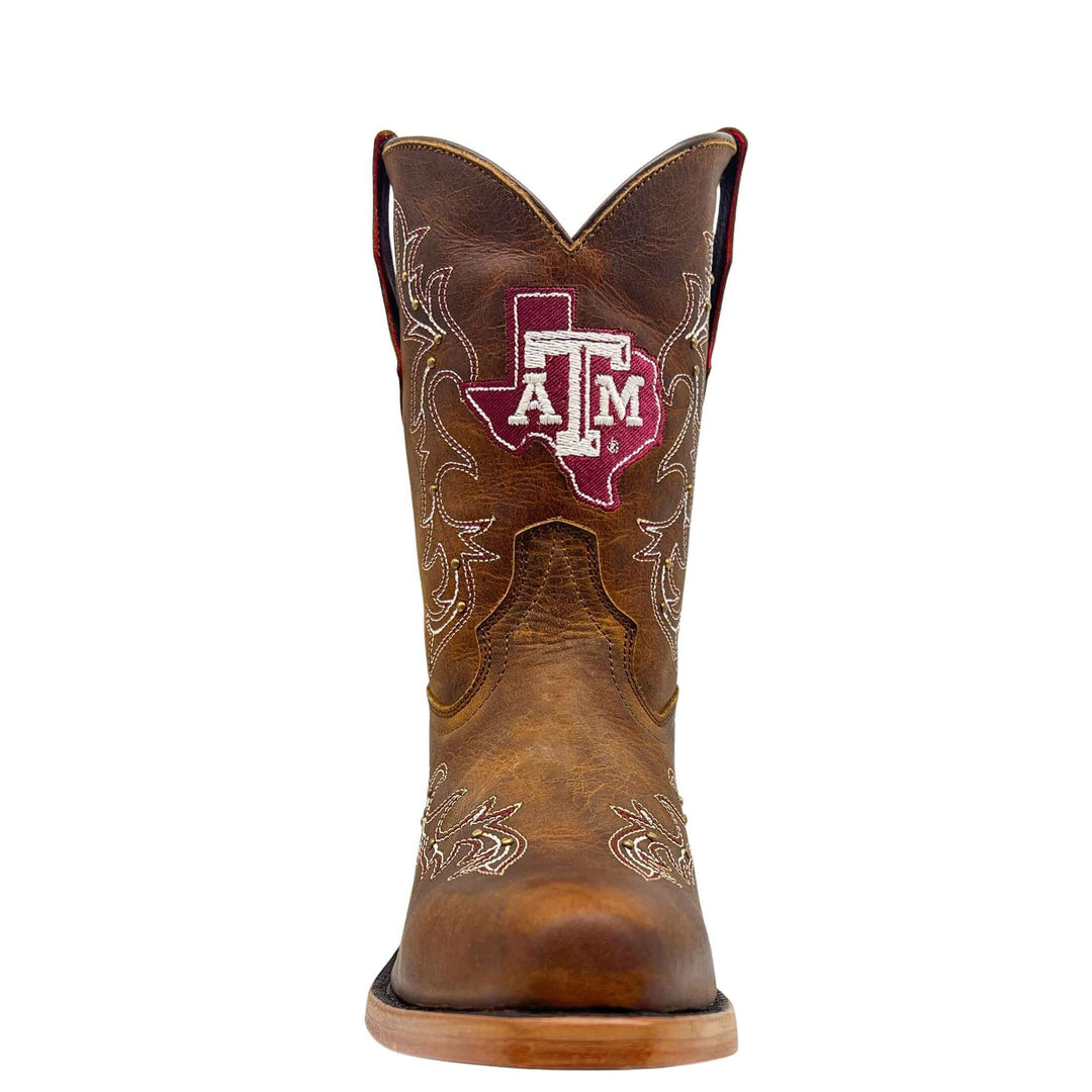 Kids Texas A&M University Aggies Cowgirl Boots | Gold studs Tan Snip Toe Boots | Officially Licensed | Amelia