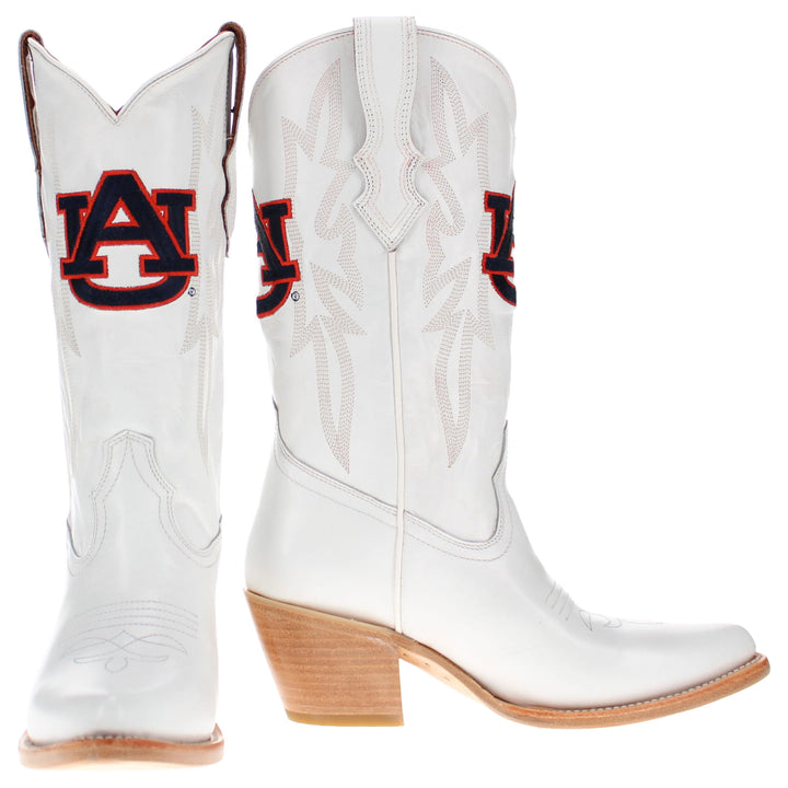 Women's Auburn University Tigers All White Pointed Toe Cowgirl Boots Leighton Vaccari University