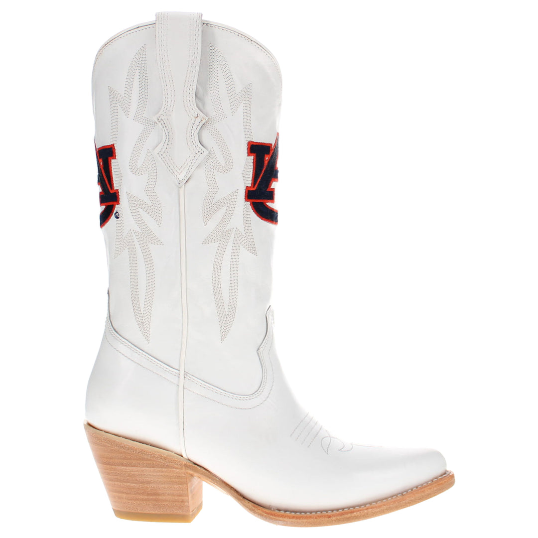 Women's Auburn University Tigers All White Pointed Toe Cowgirl Boots Leighton Vaccari University