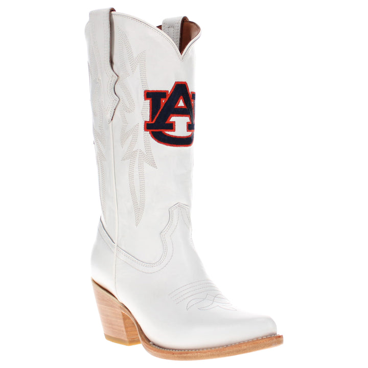 Women's Auburn University Tigers All White Pointed Toe Cowgirl Boots Leighton Vaccari University