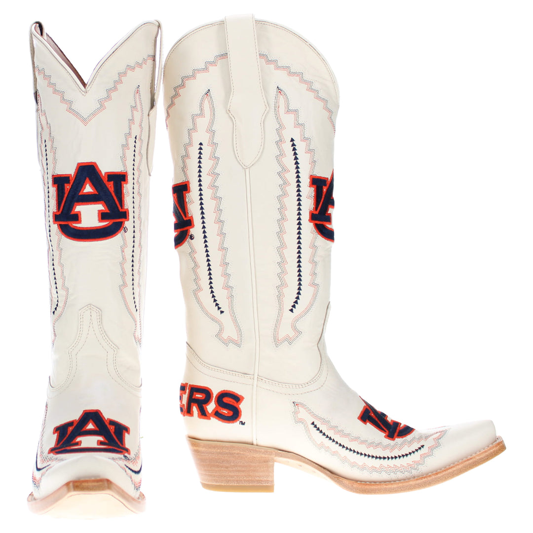 Women's Auburn University Tigers Bone Snip Toe Cowgirl Boots Naomi by Vaccari