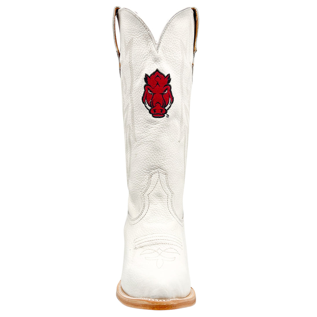 Women's University of Arkansas Less Than Perfect All White Pointed Toe Cowgirl Boots Leighton by Vaccari