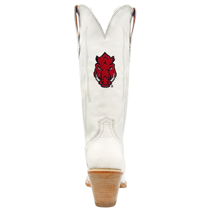 Women's University of Arkansas Less Than Perfect All White Pointed Toe Cowgirl Boots Leighton by Vaccari