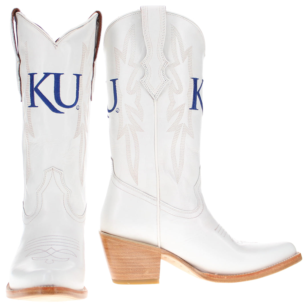 Women's University of kansas All White Pointed Toe Cowgirl Boots Leighton Vaccari University