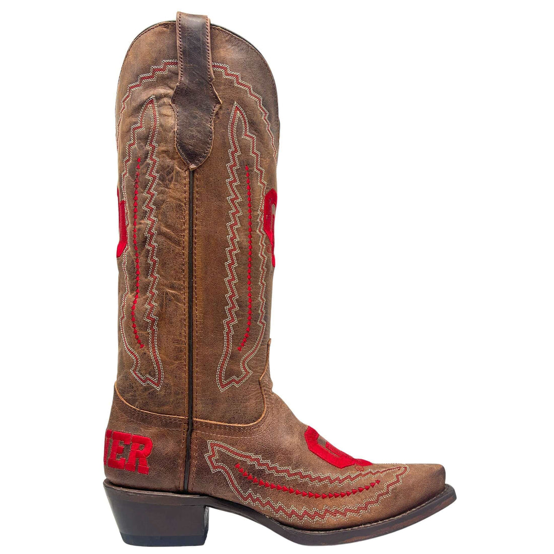 Women's Universtiy of Oklahoma Sooners Cowgirl Boots | Brown Snip Toe Boots | Officially Licensed | Naomi