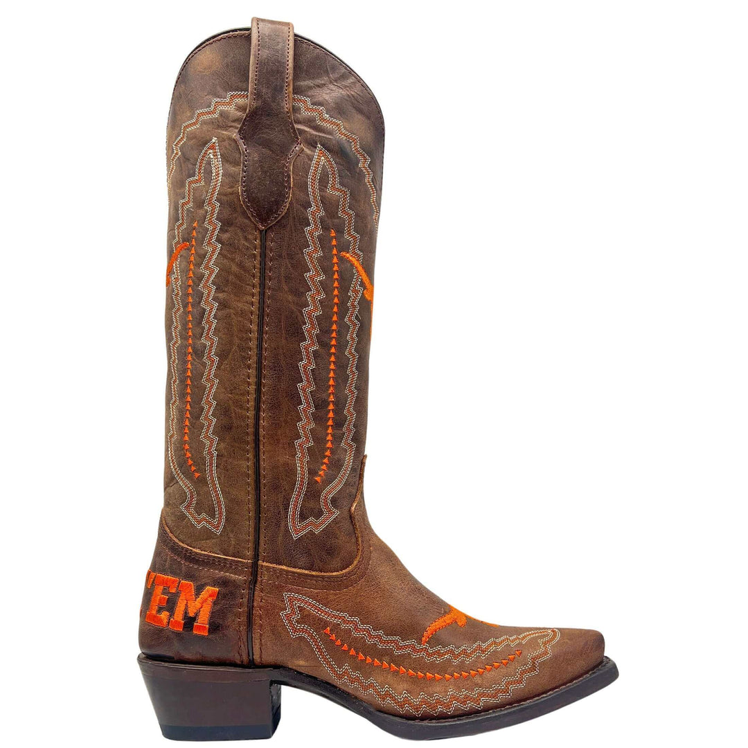 Women's Universtiy of Texas Longhorns Cowgirl Boots | Brown Snip Toe Boots | Officially Licensed | Naomi