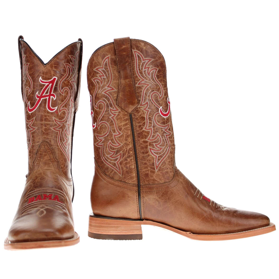 Men's University of Alabama Crimson Tide Tan Leather Square Toe Cowboy Boots by Vaccari