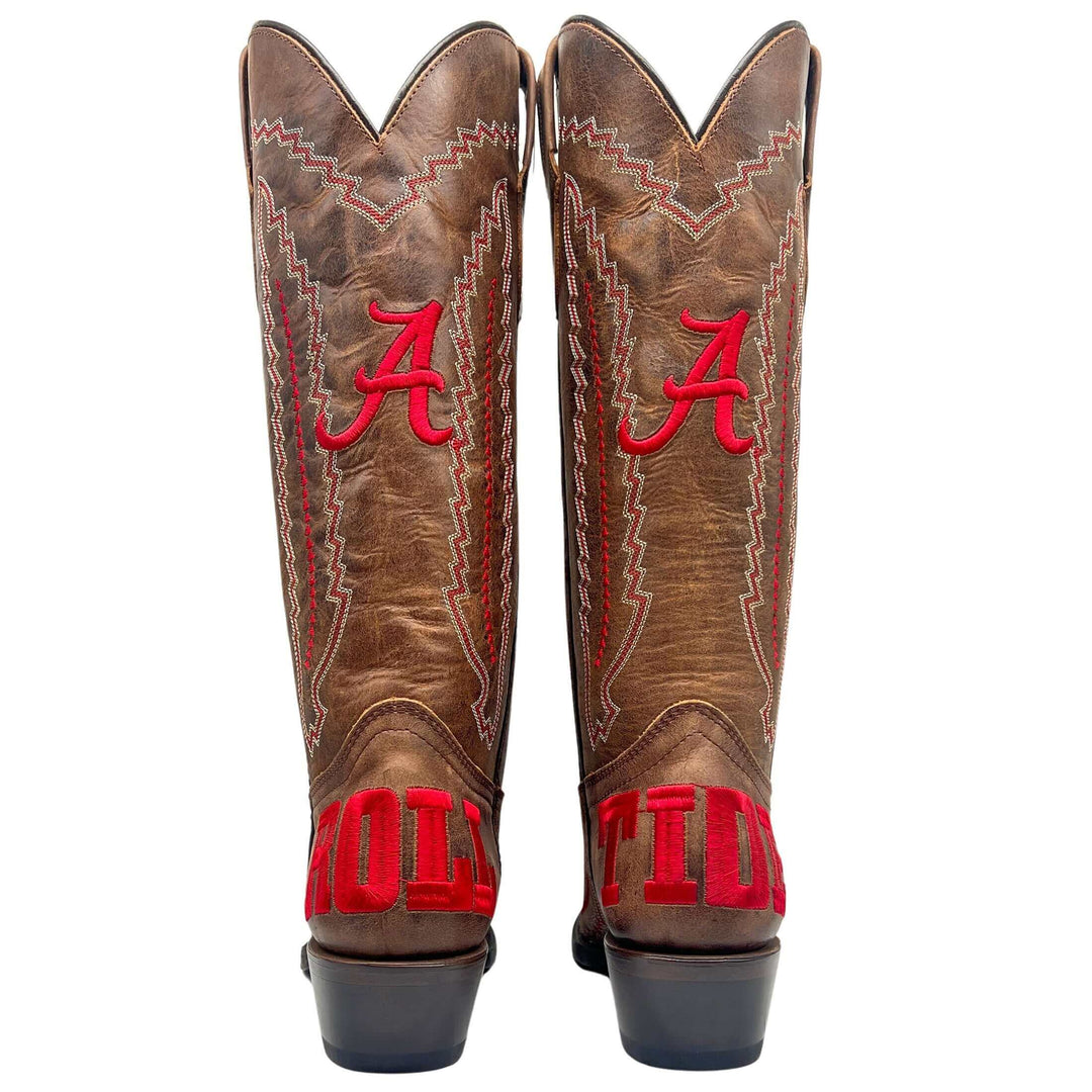 Women's Universtiy of Alabama Crimson Tide Cowgirl Boots | Brown Snip Toe Boots | Officially Licensed | Naomi