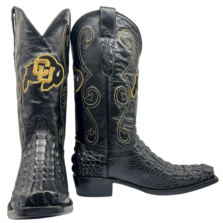 Men's University of Colorado Buffaloes Cowboy Boots | Black JW Toe Hornback American Alligator Boots | Officially Licensed | David