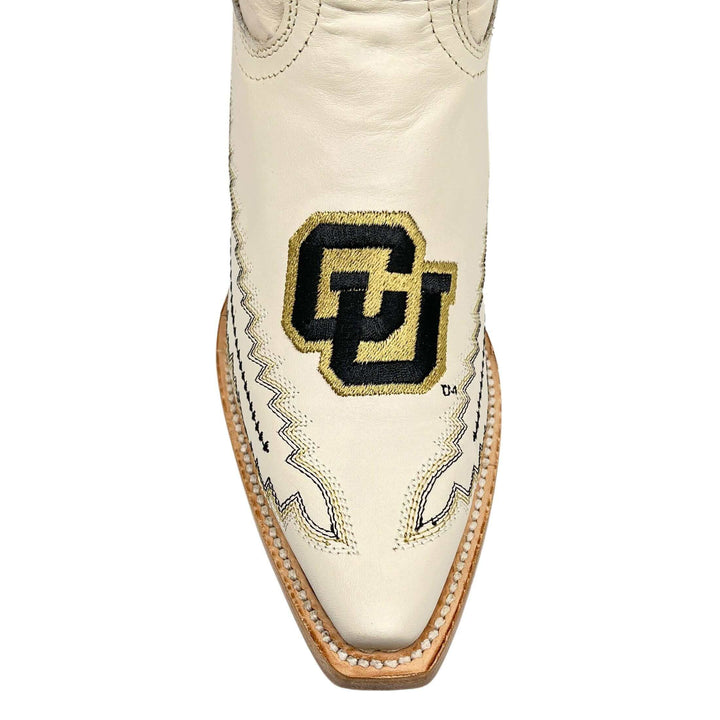 Women's University of Colorado Buffaloes Cowgirl Boots | CU White Snip Toe Boots | Officially Licensed | Naomi
