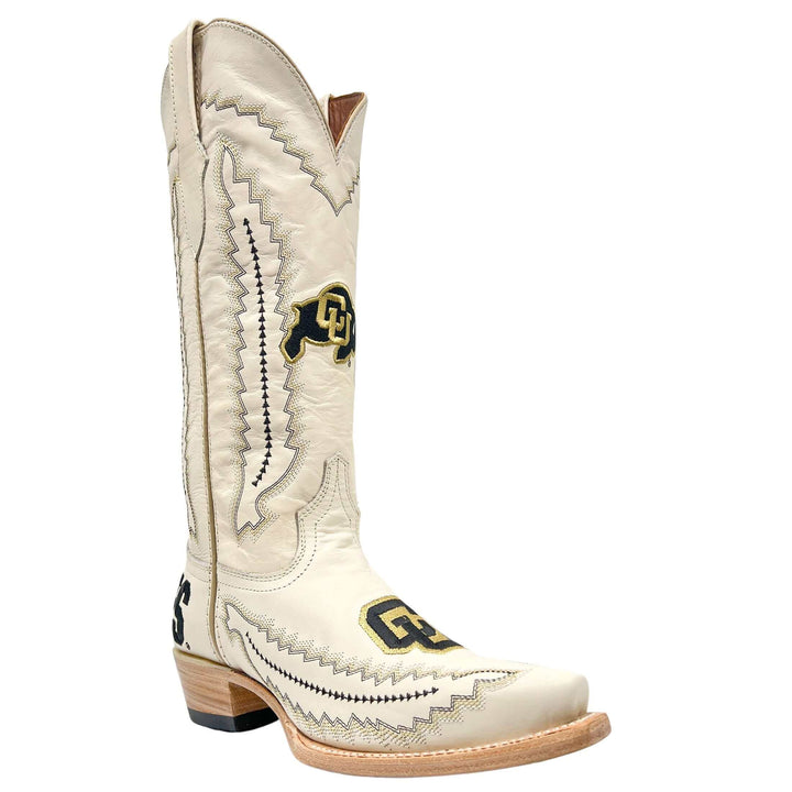 Women's University of Colorado Buffaloes Cowgirl Boots | CU White Snip Toe Boots | Officially Licensed | Naomi