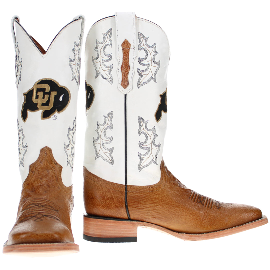 Men's University of Colorado Buffaloes Tan Smooth Ostrich Cowboy Boots Brooks by Vaccari #select-a-toe_square