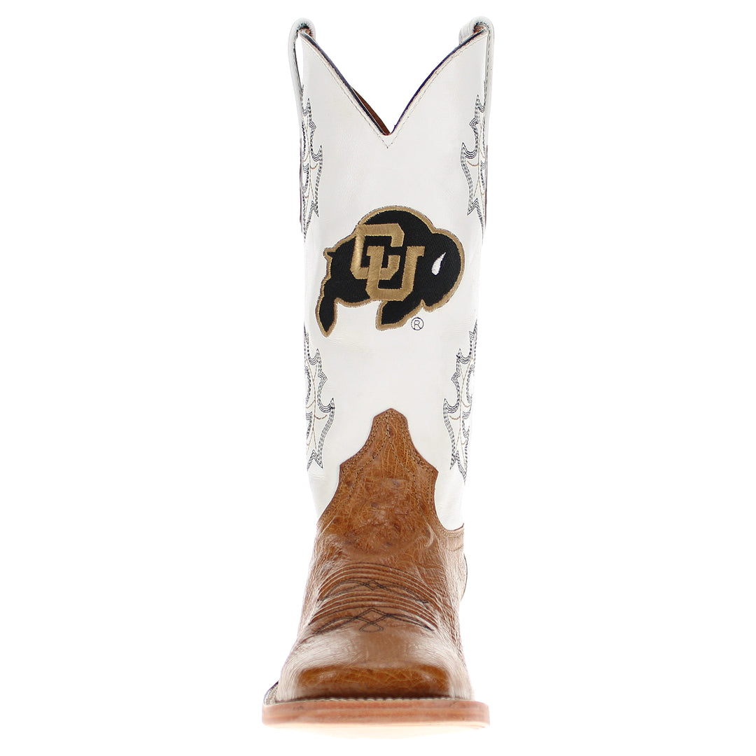 Men's University of Colorado Buffaloes Tan Smooth Ostrich Cowboy Boots Brooks by Vaccari #select-a-toe_square