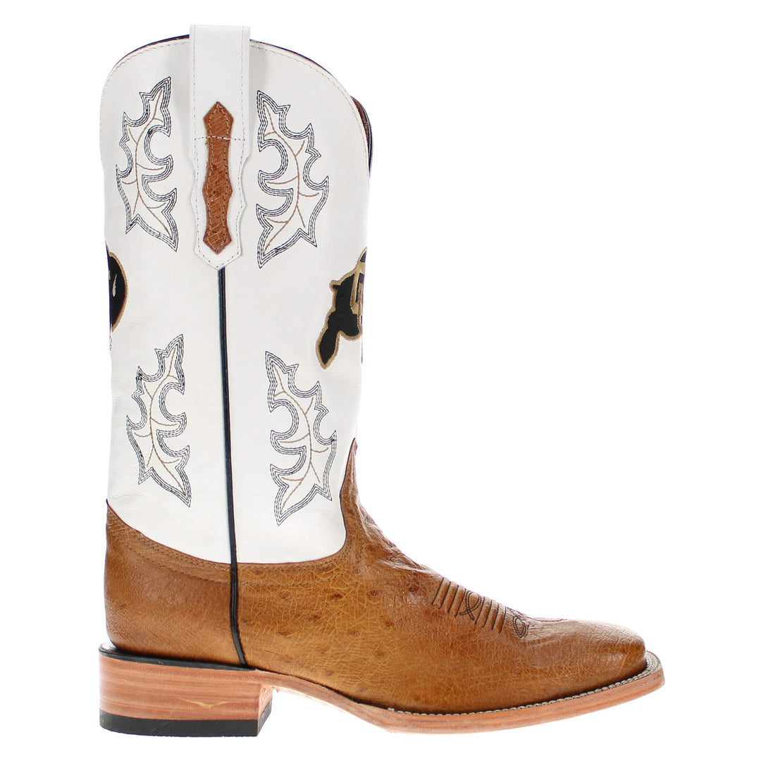 Men's University of Colorado Buffaloes Tan Smooth Ostrich Cowboy Boots Brooks by Vaccari #select-a-toe_square