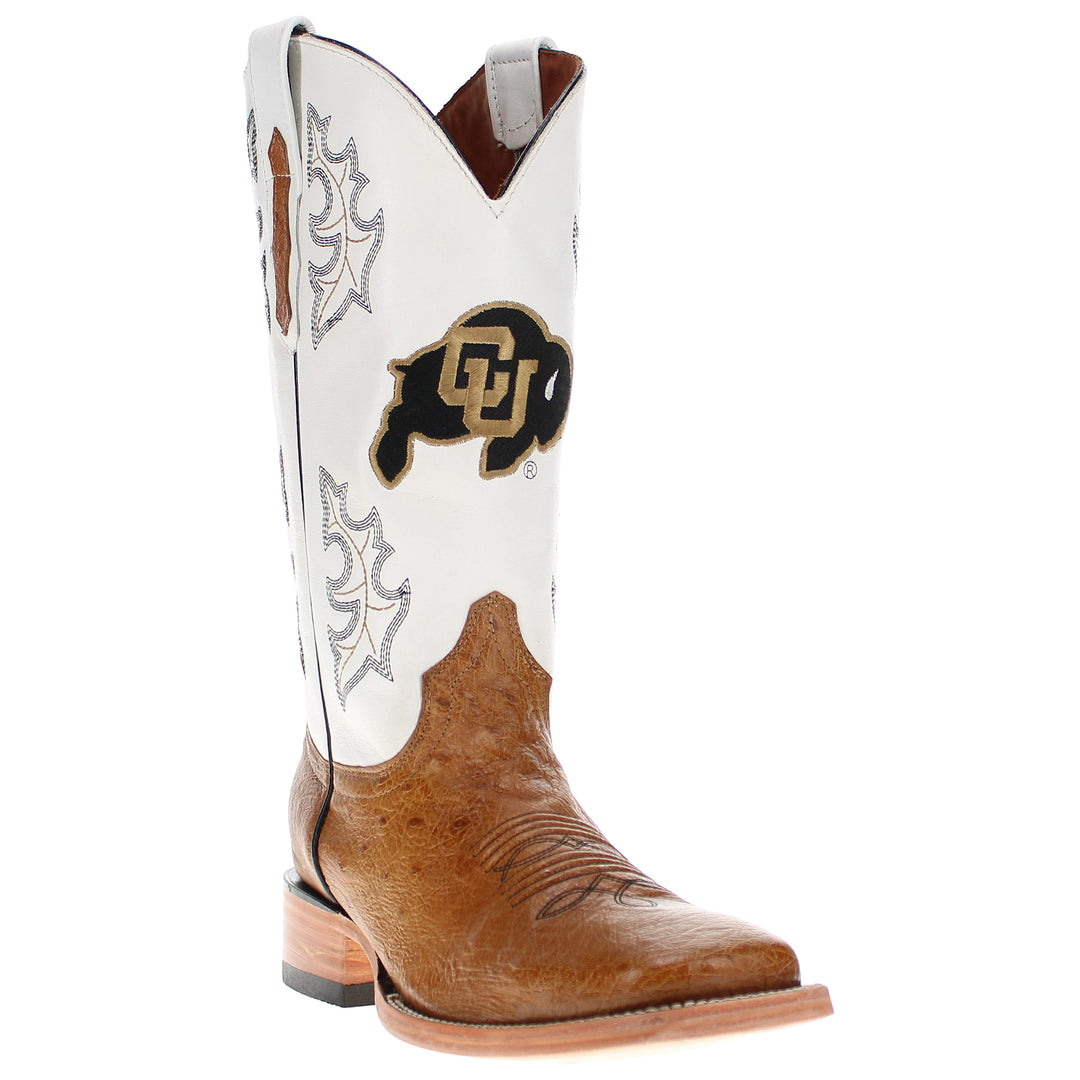 Men's University of Colorado Buffaloes Tan Smooth Ostrich Cowboy Boots Brooks by Vaccari #select-a-toe_square