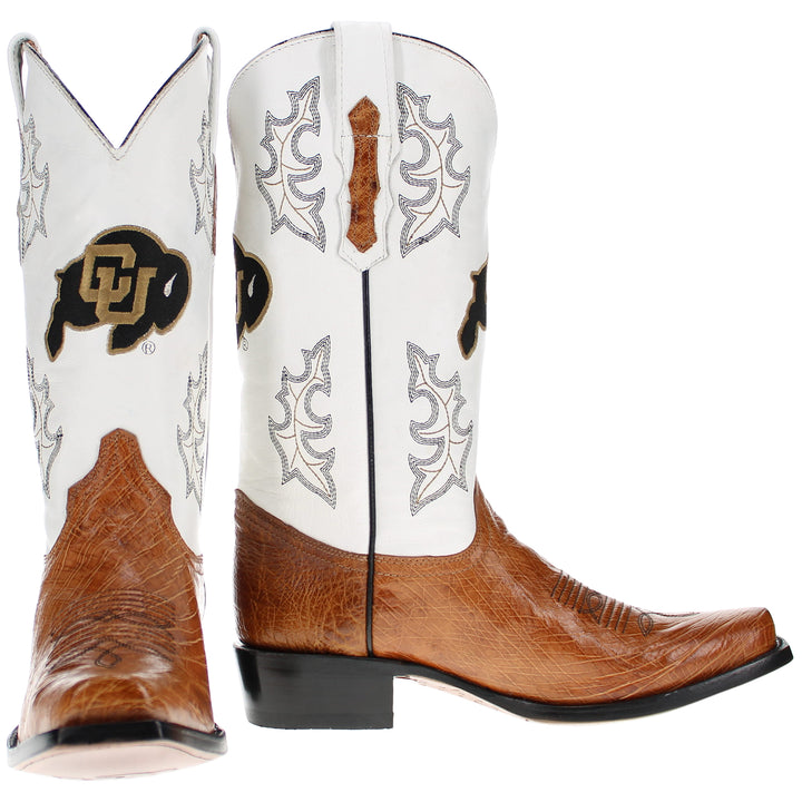 Men's University of Colorado Buffaloes Tan Smooth Ostrich Cowboy Boots Brooks by Vaccari #select-a-toe_jw