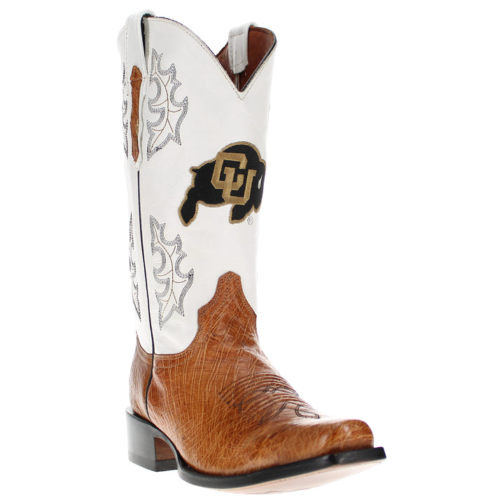 Men's University of Colorado Buffaloes Tan Smooth Ostrich Cowboy Boots Brooks by Vaccari #select-a-toe_jw