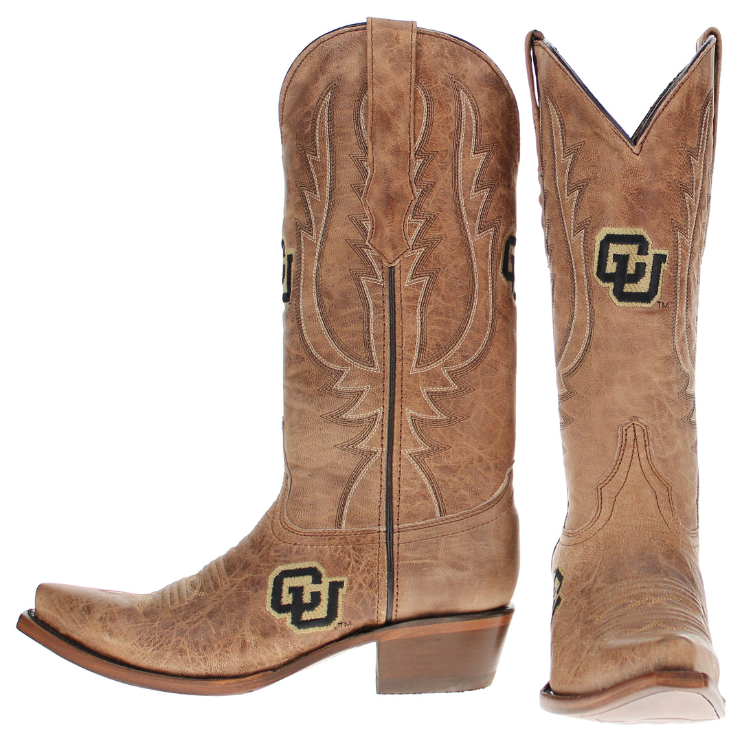 Women's University of Colorado Buffs Tan Leather Snip Toe Cowgirl Boots by Vaccari