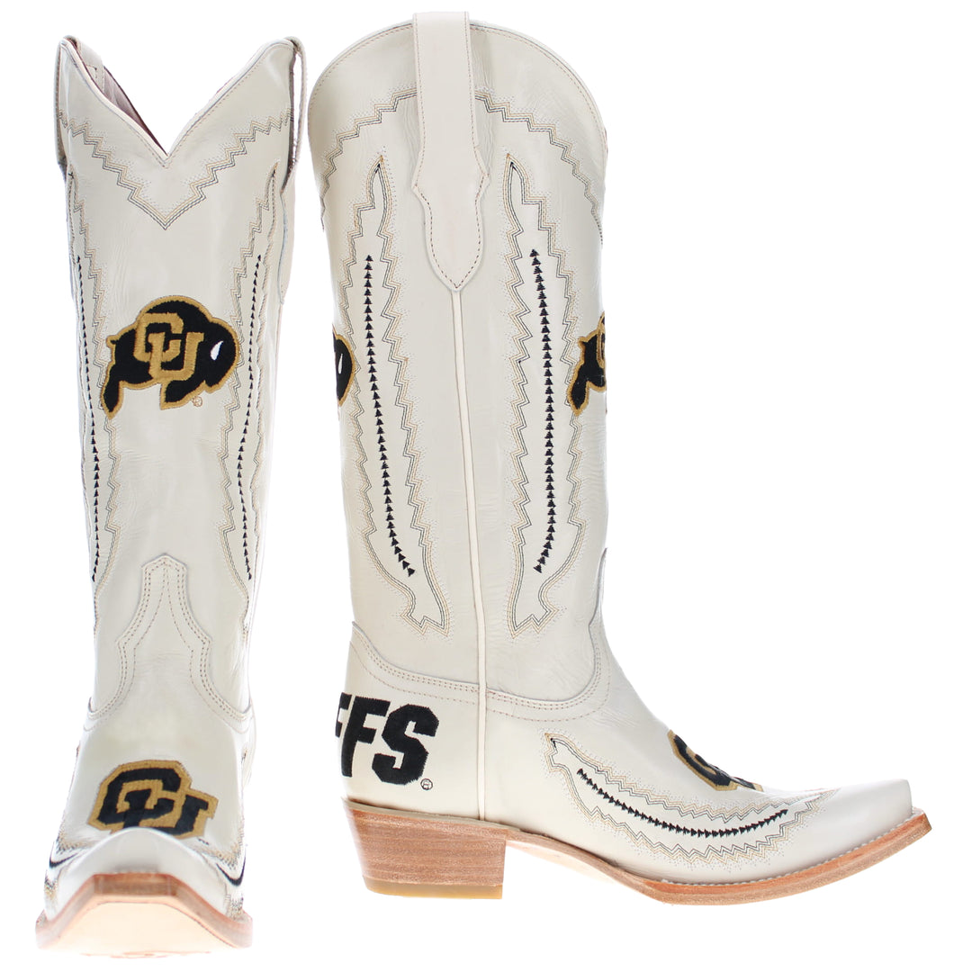 Women's University of Colorado Bone Leather Snip Toe Cowgirl Boots by Vaccari