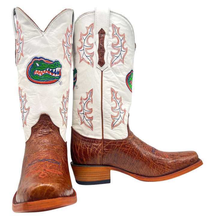 Men's University of Florida Gators Cowboy Boots | Cognac JW toe Smooth Ostrich Boots | Officially Licensed | Brooks